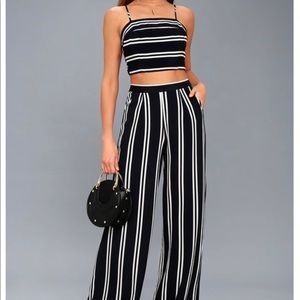 Lulus navy blue and white striped 2 piece set